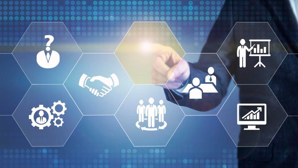 HRMS software dashboard with business analytics and employee management automation